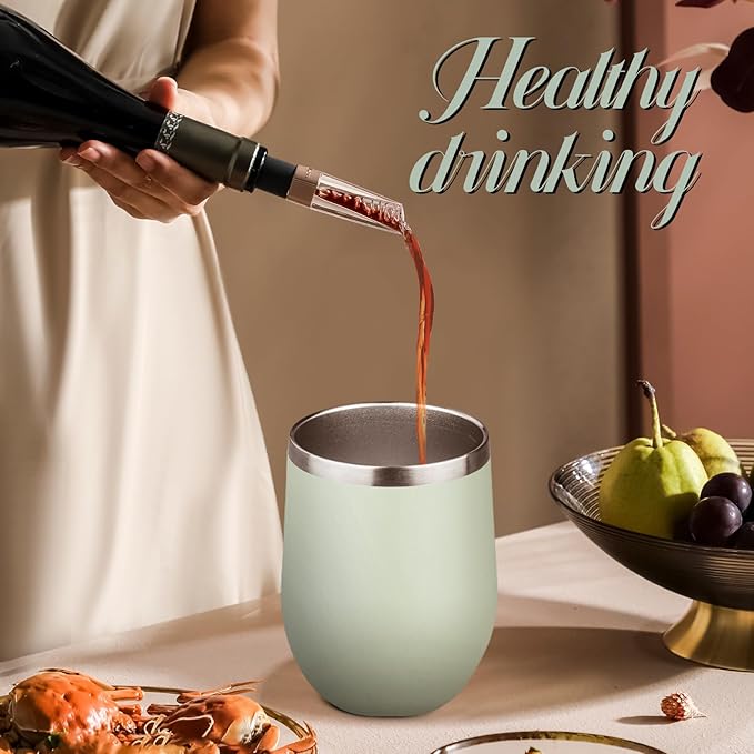 12oz Stemless Wine Tumbler with Lid Double Wall Insulated Wine Cup Stainless Steel Glasses Tumbler with Straw Insulated cocktail Tumbler Coffee Mug for Hot and Cold Beverages (Multicolor-6,4Pack)