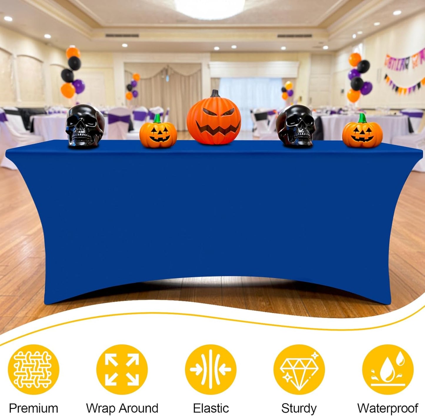 Smiry 2 Pack Spandex Table Cloth 6FT, Elastic Fitted Stretch Tablecloths for Rectangle Tables, Washable Table Cover for Outdoor, Wedding, Banquet & Parties (Blue, 72Lx30Wx30H Inch)