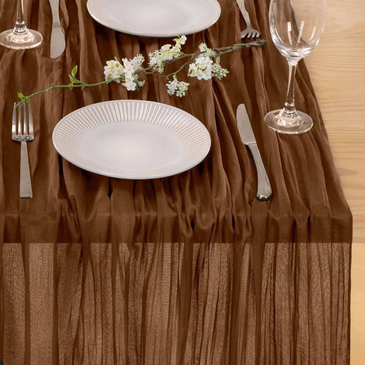 MLMC 3 Pack Brown Table Runner 10ft Boho Rustic Gauze Coffee Cheesecloth Table Runner Neutral Fall Decor 35x120 Inches for Fall Wedding Bridal Shower Reception Party Decor