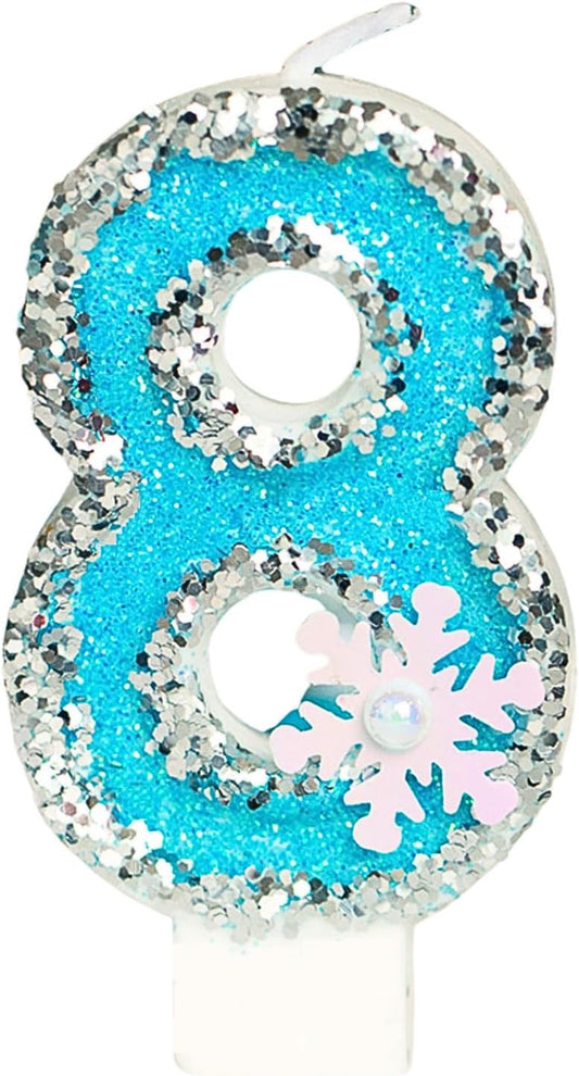 Frozen Birthday Number Candles for Cake, Blue Number 8 Candle, 8th Frozen Cake Topper, Fun Glitter Birthday Candles Cupcake Topper for Party Anniversary Decorations