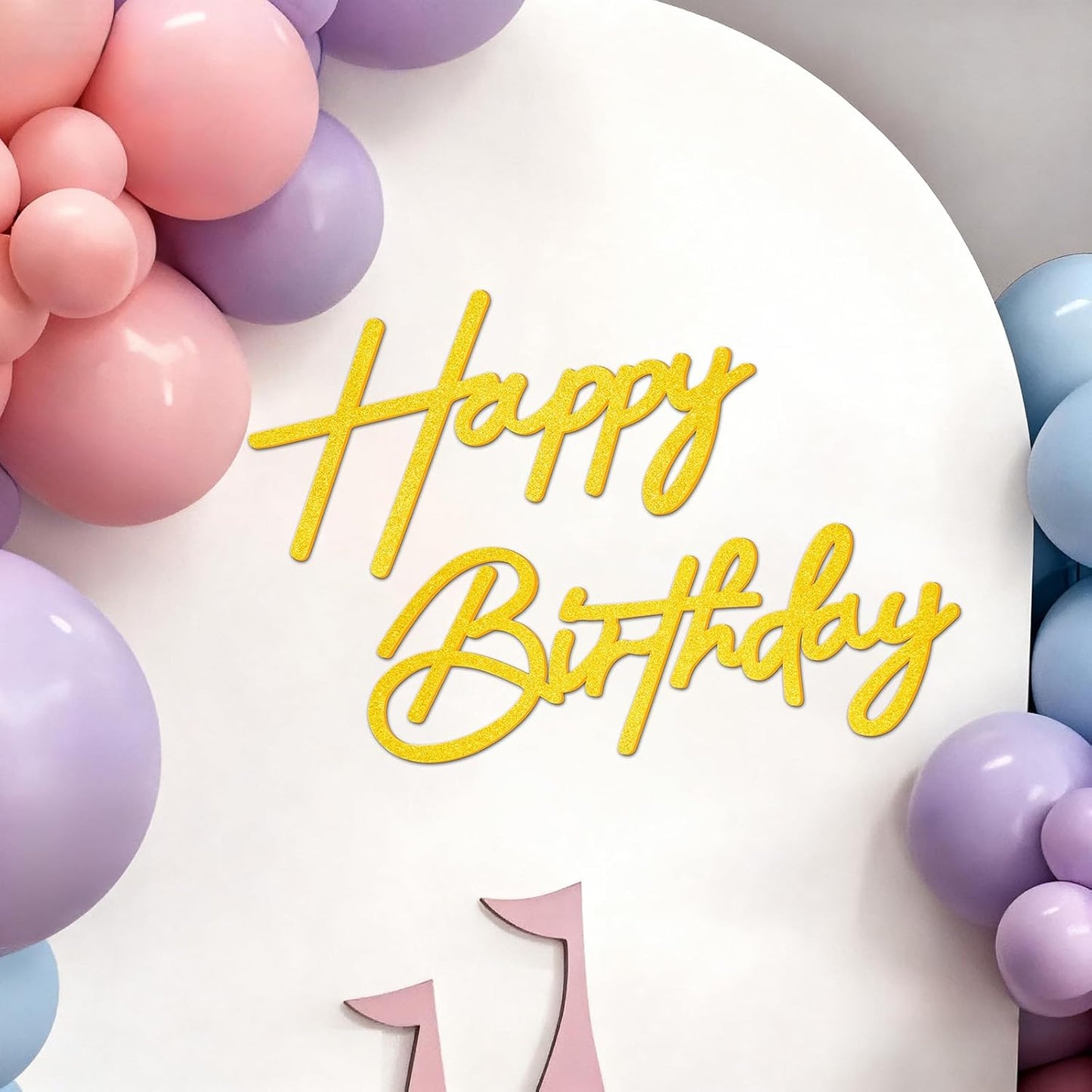 Happy Birthday Sign for Arch Backdrop - Felt Happy Birthday Letters Banner & Sign for Girls, Boys & Adults' Birthday Party Balloon Arch Decorations (Glitter Gold)