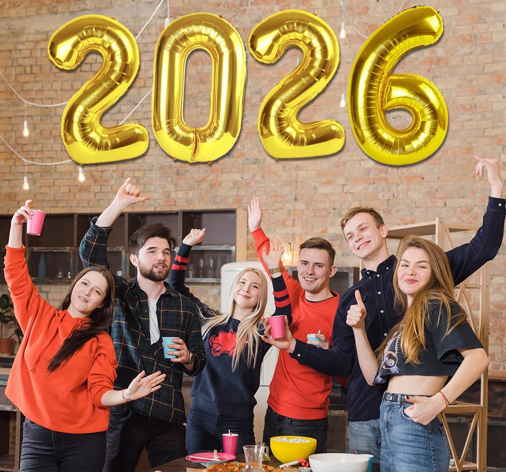 2026 Balloon - Gold Birthday Number Balloons, 40 Inch Large Foil Balloons for Men Women Boys Girls Gold Themed Birthday Decorations，Number 2026 Balloon