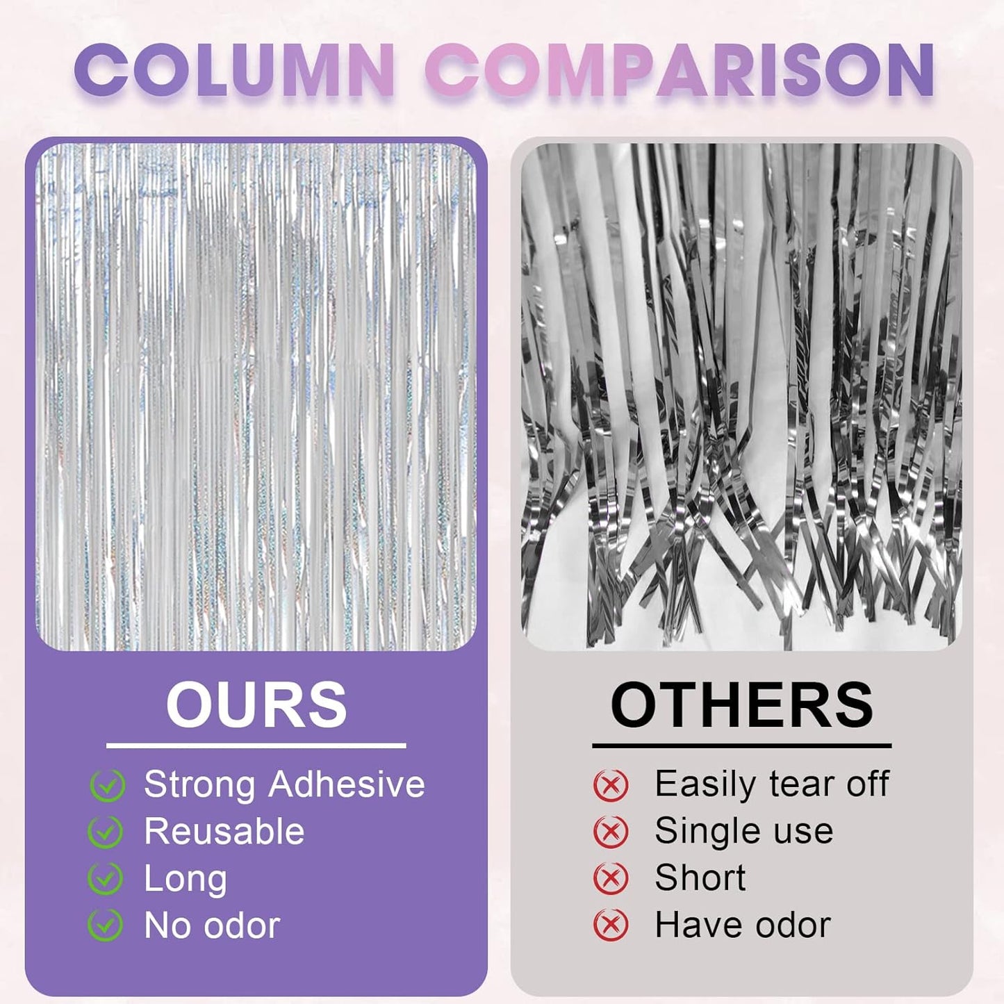 4 Pack Laser Silver Foil Fringe Backdrop Curtains, Tinsel Streamers Birthday Party Decorations, Fringe Backdrop for Graduation, Baby Shower, Gender Reveal, Disco Party