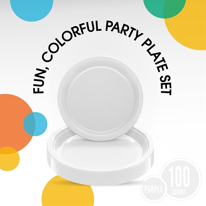 Party Solids White Plastic Plates For Party Supplies, White Disposable Plates 100 Pieces - 50-7" & 50-9" Heavy Duty 350 GSM Disposable Dinnerware Sets, Plastic Dinnerware Sets