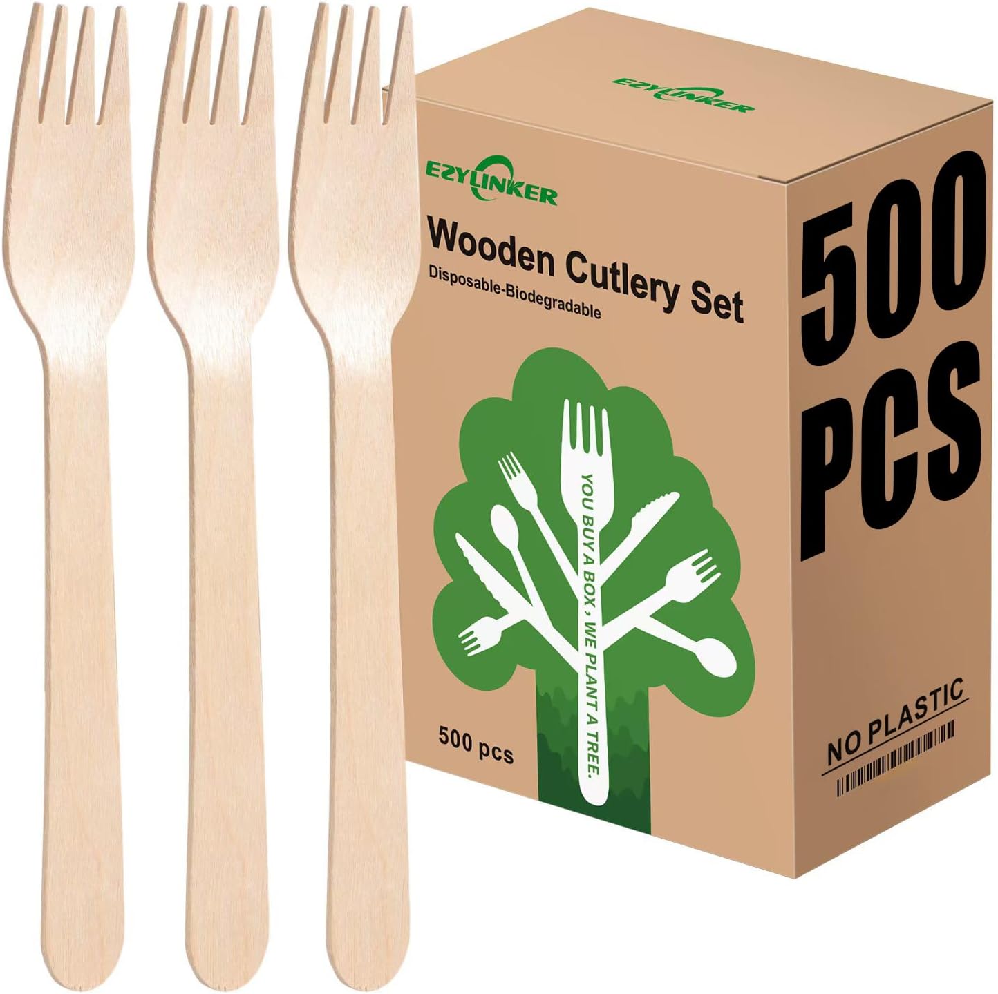 500 Wooden Forks, Disposable Wooden Cutlery Set - Alternative to Plastic, Eco Friendly, Biodegradable, Compostable Cutlery Set - 500 Compostable Forks, Disposable Utensils Set