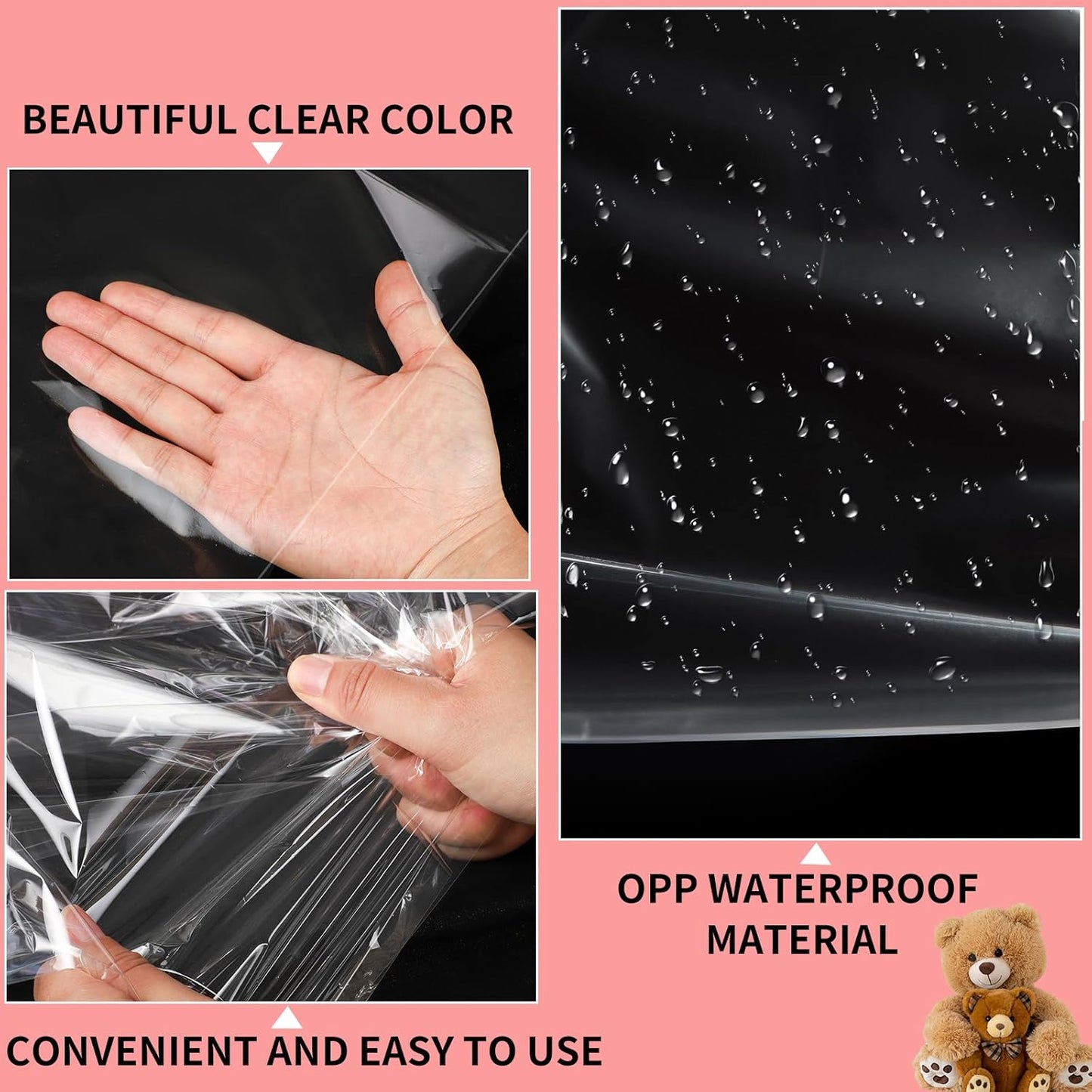 6PCS Extra Large Cellophane Gift Bags 40x50 Inch Christmas Clear Cellophane Wrap Storage Bags for Gift Baskets Baby Bridal Shower Wedding Party Favor Birthday Candy 2.5 Mil Thick