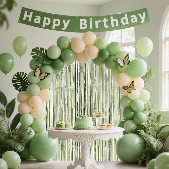 4 Packs Sage Green Foil Fringe Curtain, Light Green Glitter Metallic Tinsel Backdrop for Boho Birthday Wedding Bridal Baby Shower Engagement Martini Party Decorations Supplies