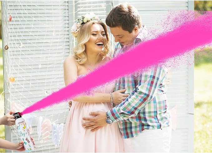Large Gender Reveal Fire Extinguisher, Gender Reveal Color Smoke Powder Spray, 2 Pcs Pink Blaster Only for Baby Girl with Pink Smoke Suitable for Gender Reveal Party, 100% Biodegradable Party Supplies