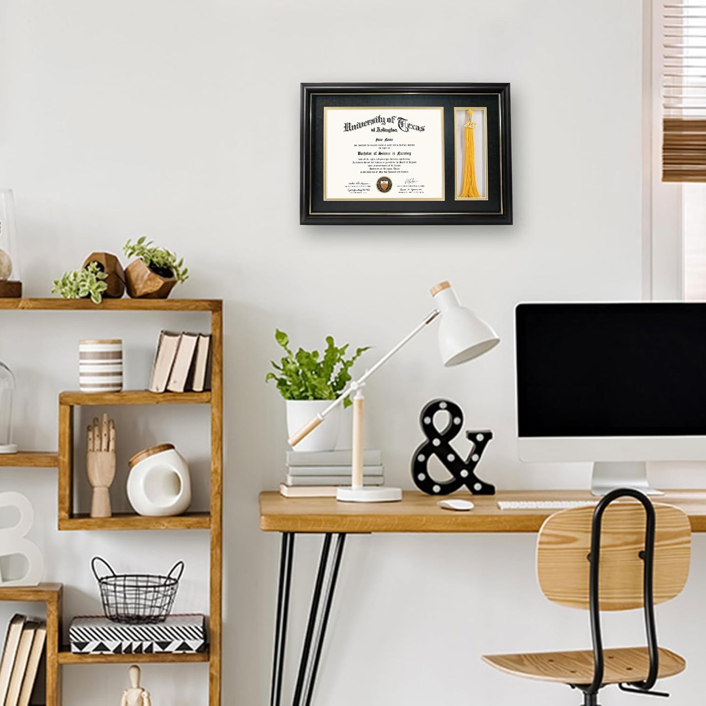GraduationMall 11x17 Black Wood Diploma Frame with Tassel Holder for 8.5x11 Certificate Document,Real Glass,Black over Gold Mat