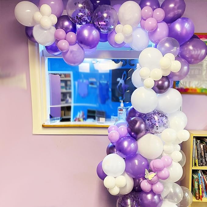 Lavender Purple Balloons, 60 Pcs 12inch Metallic Balloons Lavender Lilac Confetti Balloons with Purple Ribbons Set for Birthday Bridal Shower Wedding Party Decorations
