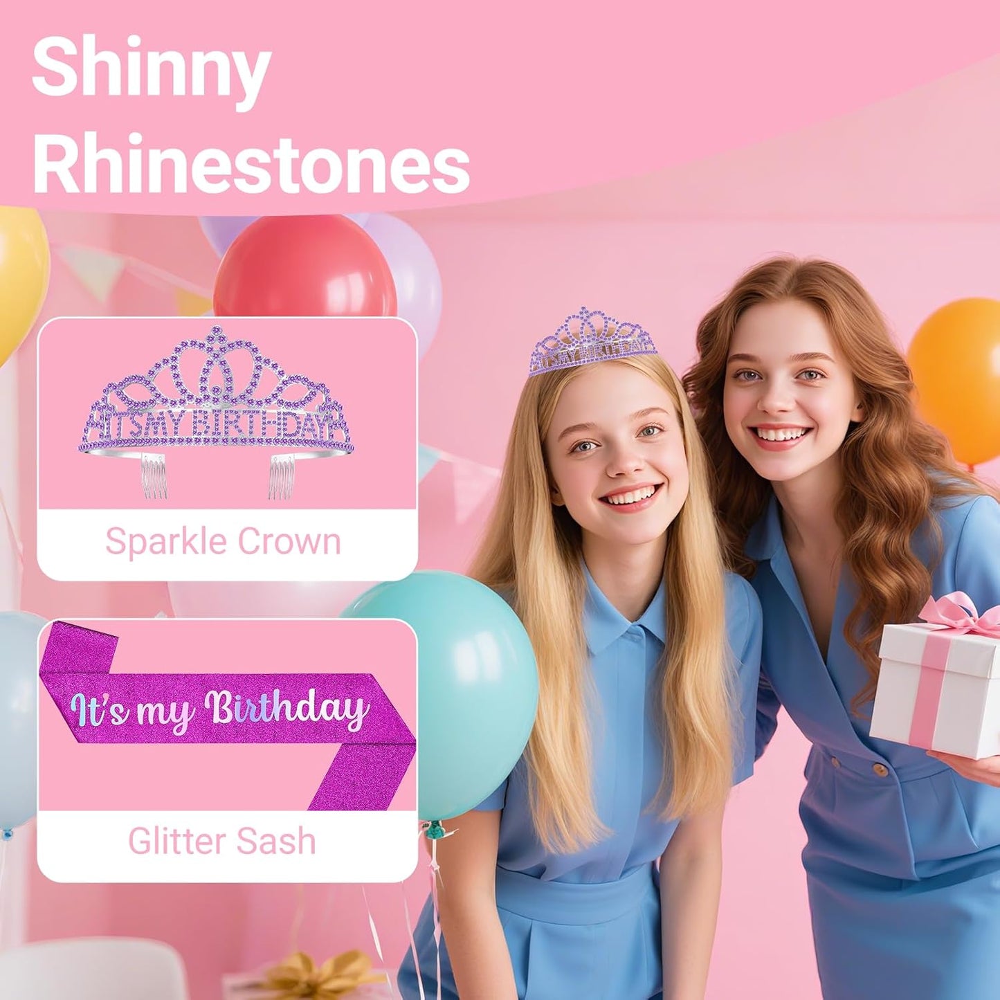 Birthday Tiara and Crown with Sash, Birthday Tiara for Women Party Purple