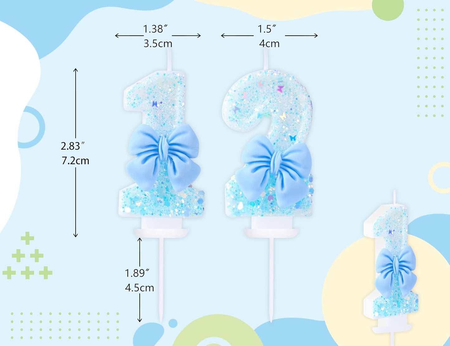 12 Birthday Candles Blue Bow Number 12 Cake Candles, 12th Cake Topper Decorations for Kids Pets Pastel Birthday Party Supplies (Number 12)