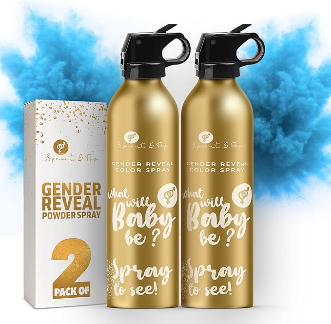 Gender Reveal Smoke Bombs Set – 2 Pack Gender Reveal Fire Extinguisher Spray (Blue, 300g Each) – Non-Toxic Cornstarch Cloud for Baby Boy Reveal Party Ideas, Pregnancy Announcement – Stickers Included