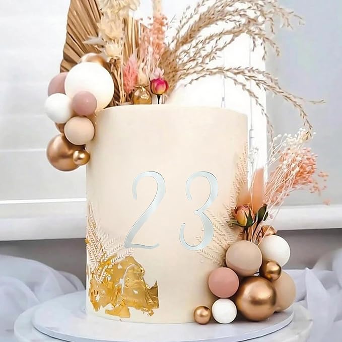 Silver Acrylic Wedding Number Cake Decoration 0-9 - Cake Topper for Birthday Party Wedding Anniversaries, Party Cakes and Personalized Celebrations Setup,Style 2