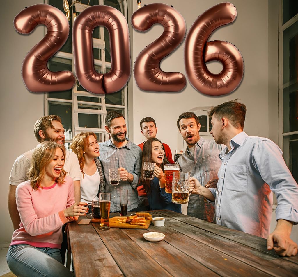 2026 Balloon - Coffee Brown Birthday Number Balloons, 40 Inch Large Foil Balloons for Men Women Boys Girls Coffee Brown Themed Birthday Decorations，Number 2026 Balloon