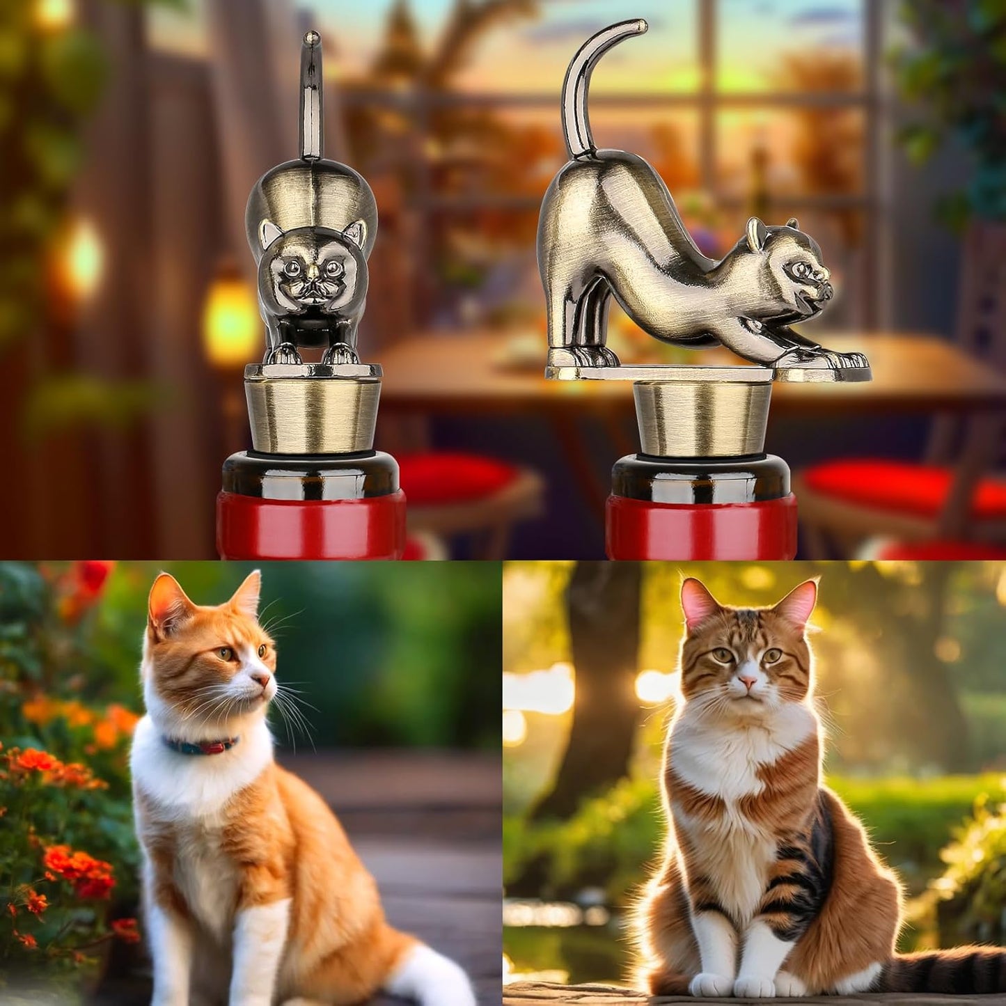 LKKCHER Cat Wine Bottle Stopper, Cat Decorative Gifts for Kitty Lovers Women Men, Birthday Fathers Day Christmas Gifts for Women Men, Bronze Wine Saver with Bag