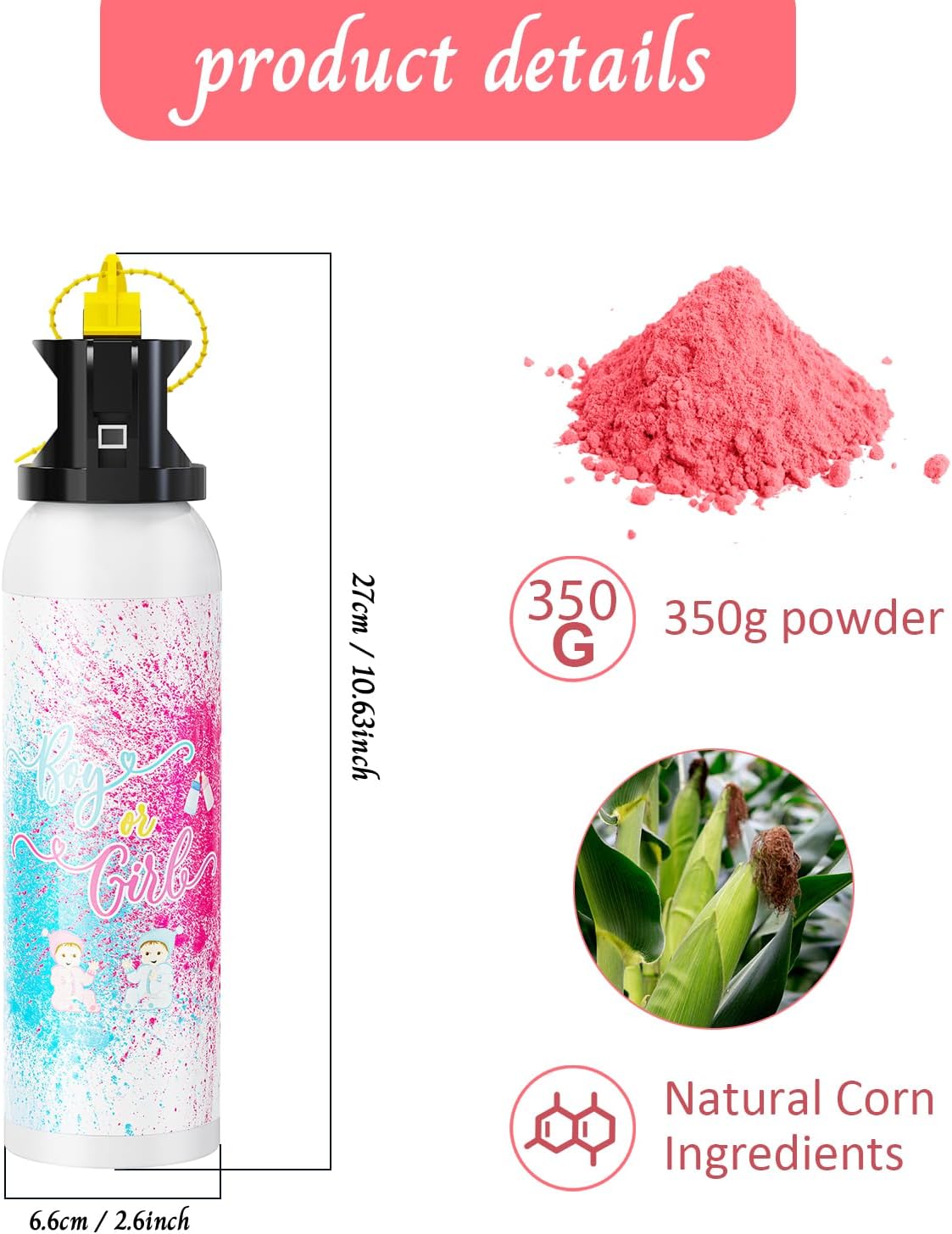 Large Gender Reveal Fire Extinguisher Color Blasters: 2 Pcs Pink Blaster Only for Baby Girl with Pink Smoke suitable for Gender Reveal Party Decorate (pink)