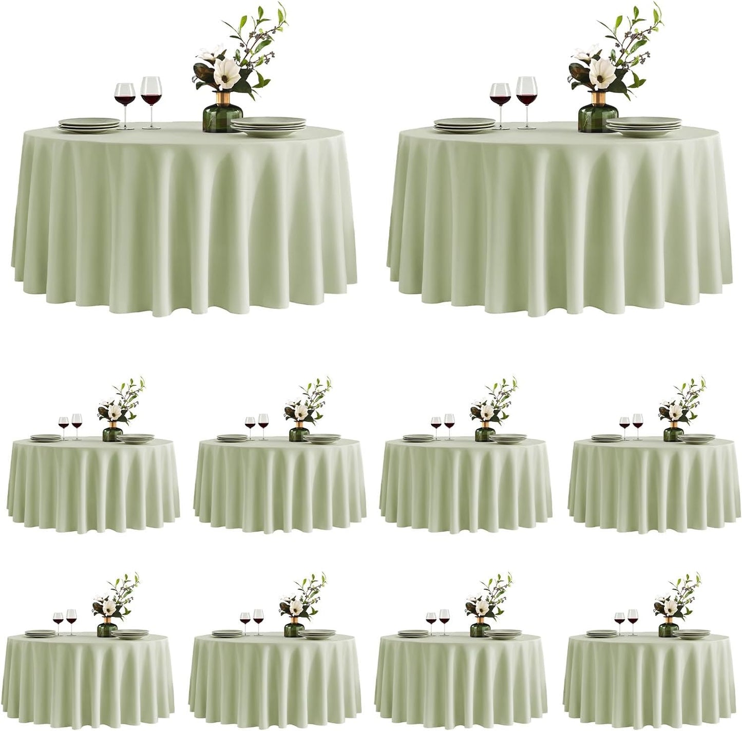 VidaFete Tablecloth 10 Pack 120inch Round Table Cloth Polyester, Stain Wrinkle Resistant Polyester Dining Table Cover for Kitchen Dinning Party Wedding Round Tabletop Buffet Decoration(Sagegreen)