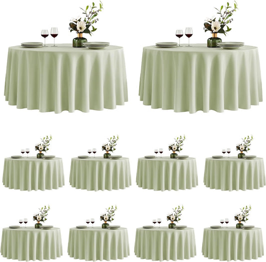 VidaFete Tablecloth 10 Pack 120inch Round Table Cloth Polyester, Stain Wrinkle Resistant Polyester Dining Table Cover for Kitchen Dinning Party Wedding Round Tabletop Buffet Decoration(Sagegreen)