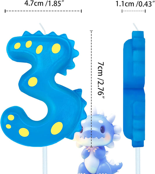 Number Birthday Candles(3 Candle Blue) Dinosaur Shape Number Happy Birthday Cake Candles for Dinosaur Birthday Party Decoration Reunions Theme Party