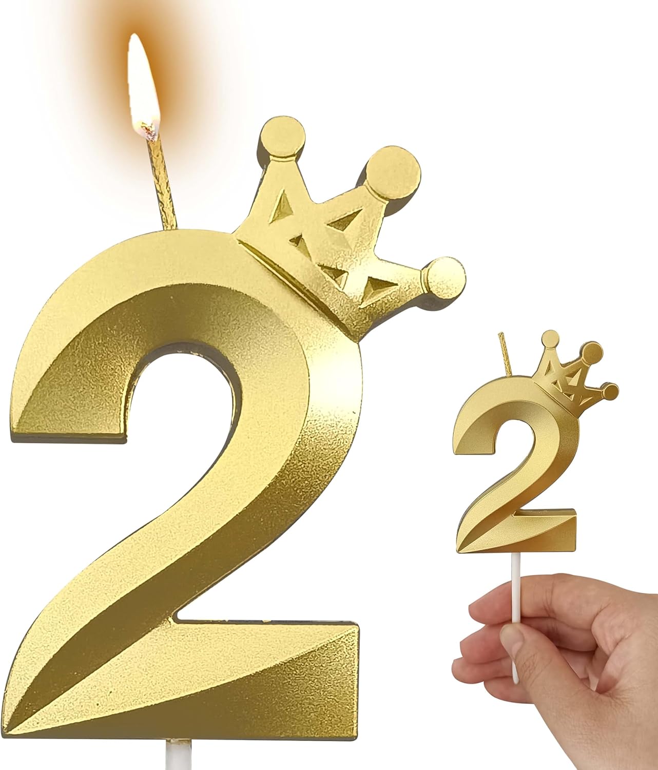 The Gold Number 2 Birthday Candles for Cake is Beautiful Number Candles for Birthday Decorations for Boys and Girls (Gold-2, Crown)