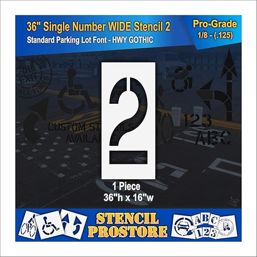 Pavement Stencils - 36 inch Single Number Stencil (Wide) - 2-36" x 16" x 1/8" (128 mil) - Pro-Grade