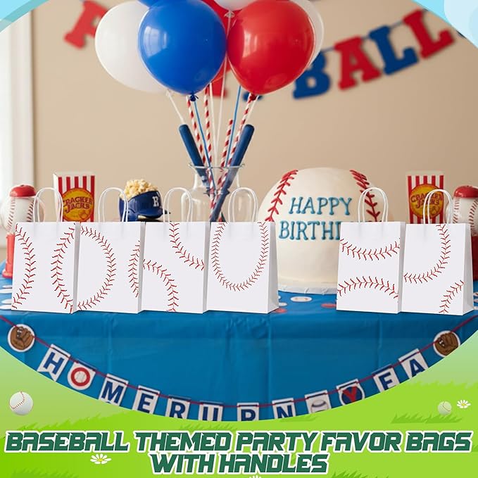 Resholder 30 Pcs Baseball Party Favor Bags Sports Themed Party Decorations Baseball Goodie Gift Bags with Handles Portable Candy Treat Pouch for Adult Team Ballplayer Birthday Supplies