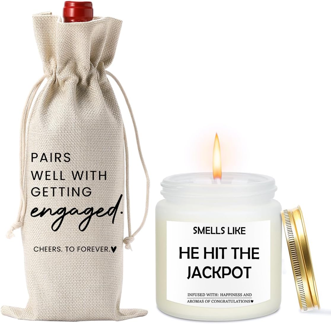 Engagement Gifts for Couples Her Engagement Party Decorations Gift for Couple Wine Bag Scented Candles Set Pairs Well with Getting Engaged Gifts Smell Like He Hit The Jackpot Wine Bottle Bag