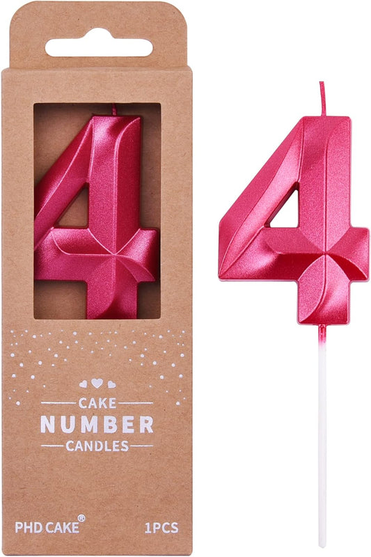 PHD CAKE 2.76 Inch Diamond Red 4 Number Birthday Candles, Red Number Candles, Cake Number Candles, Party Celebration
