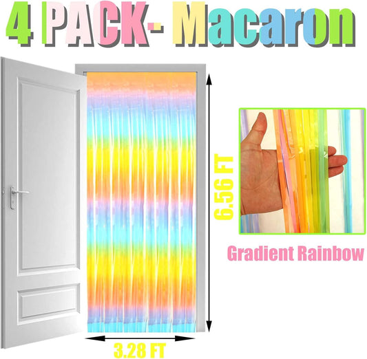 4 Pack Rainbow Foil Fringe Curtain Backdrop, 3.28Ft x 6.56Ft Colorful Metallic Tinsel Foil Streamers Curtains for Photo Booth, Wedding, Thanksgiving, Birthday, Christmas, Easter Party Decoration