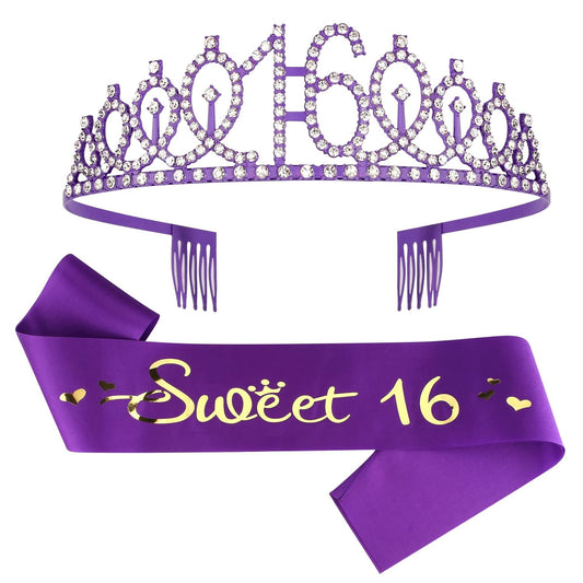 16th Birthday Party Essentials for Girls - Purple Decorations, Crown and Sash, Cake Topper for a Delightful Celebration