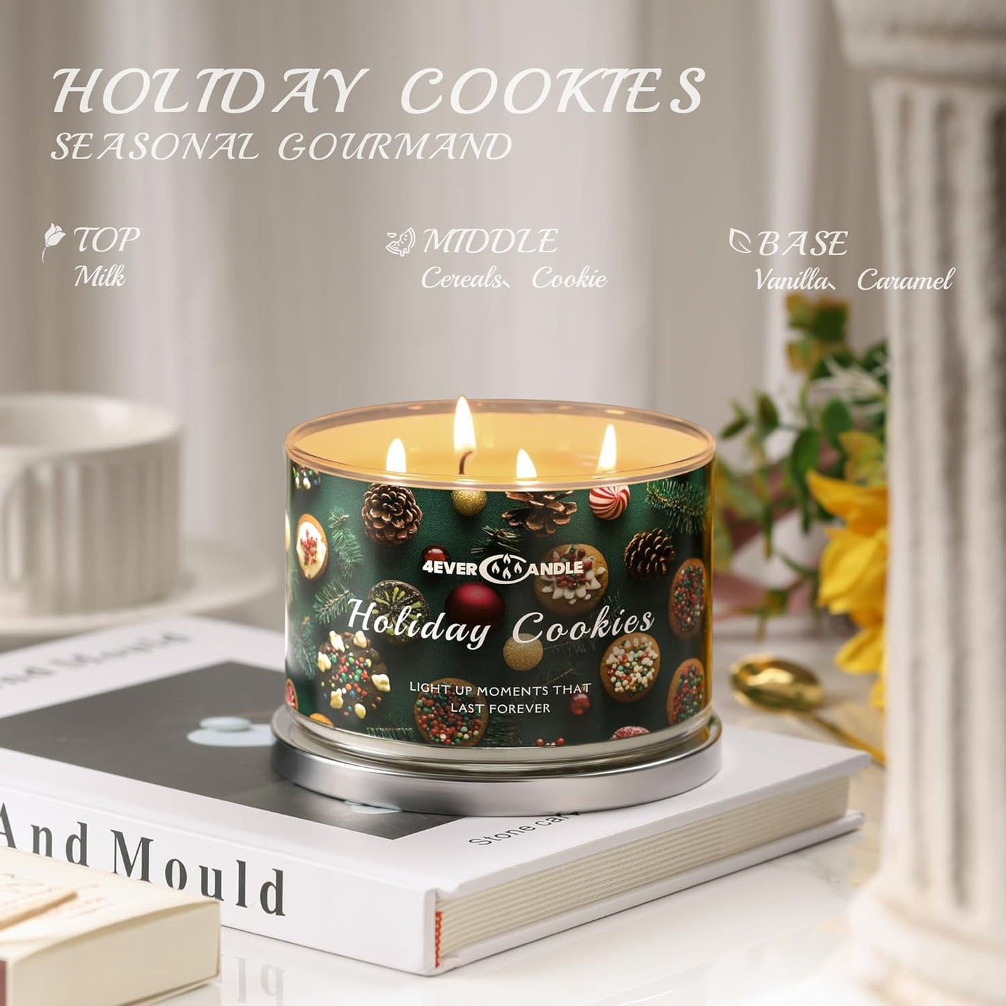 Over 50 Hours Jar Candle - 4-Wick Long-Lasting Scented Candles, 18oz Natural Soy Wax Candle for Home, Candle Gifts for Women & Men, Holiday Cookies