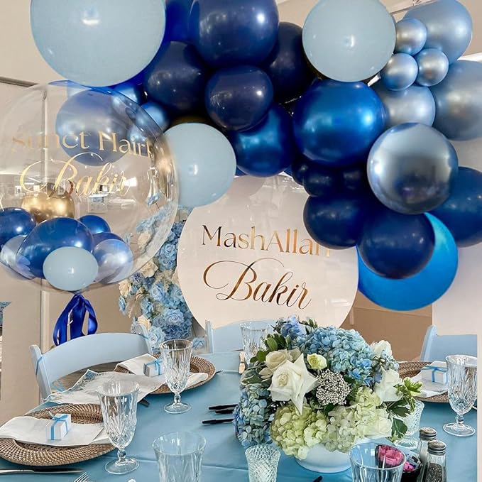 Blue Balloons Metallic Blue Balloon, 60Pcs 12Inch Chrome Blue Balloons Kit Macaron Light Pearl Navy Blue Latex Balloons for Birthday Wedding Party Decoration
