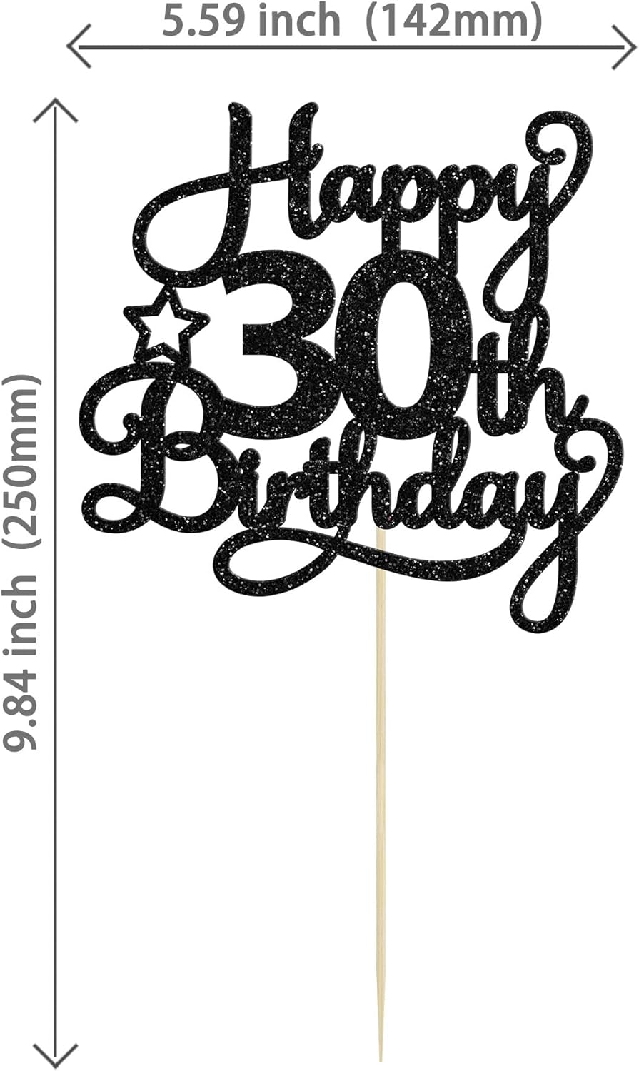 1 Pack Happy 30th Birthday Cake Topper Black Glitter 30 & Fabulous Cheers to 30 Years Old 30th Birthday Cake Pick for Celebrating 30th Birthday Anniversary Party Cake Decorations Supplies