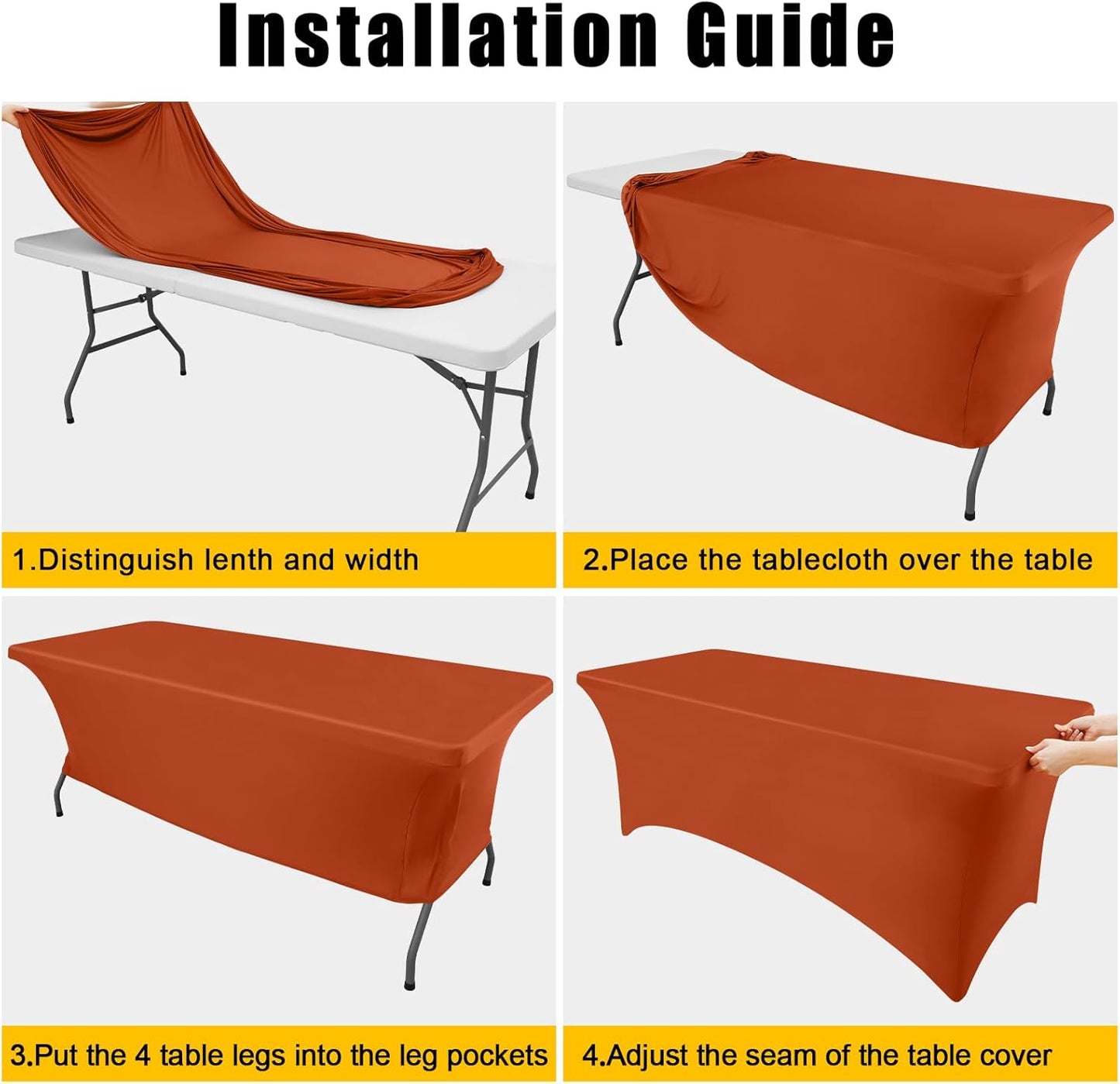 Smiry 2 Pack Spandex Table Cloth 4FT, Elastic Fitted Stretch Tablecloths, Washable and Wrinkle Free Rectangular Patio Table Cover for Outdoor, Wedding, Banquet & Parties (Rust, 48Lx30Wx30H Inch)
