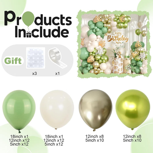 Sage Green and Gold Balloon Arch Garland Kit, Olive Metallic Chrome Green Gold Latex Balloons, Beige Cream Balloons for Wedding Bridal Baby Shower Gender Reveal Birthday Jungle Party Decorations