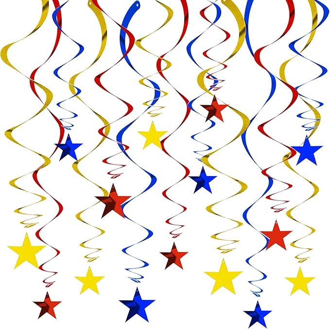 BEISHIDA Red Blue Gold Star Hanging Swirl Decorations, Birthday Hanging Party Supplies for Graduation Wedding Baby Shower Birthday Decorations,Pack of 15