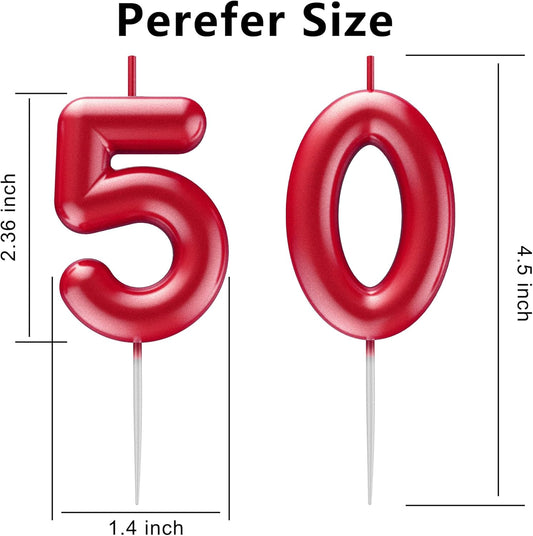 Red Number 50 Candle Happy Birthday 3D Number Candles for Birthday Cake Party Decoration Wedding Anniversary Celebration Supplies