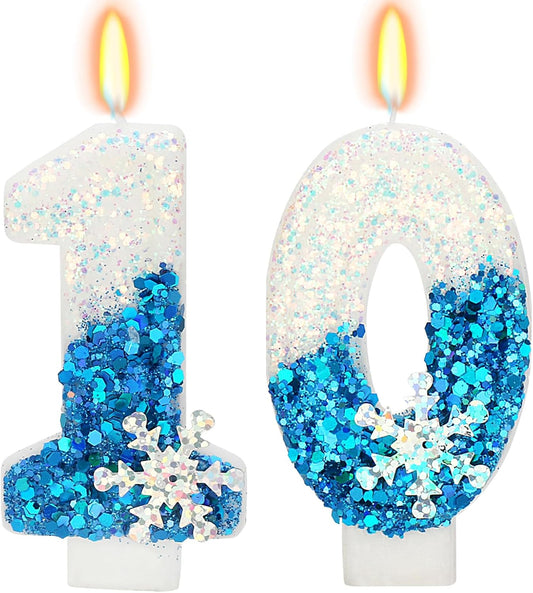 Snow Themed Birthday Candles, 10th Birthday Candle for Party Supplies, Winter Birthday Party Supplies, 2.76 inch Number 10 Cake Topper Decoration (Number 10)