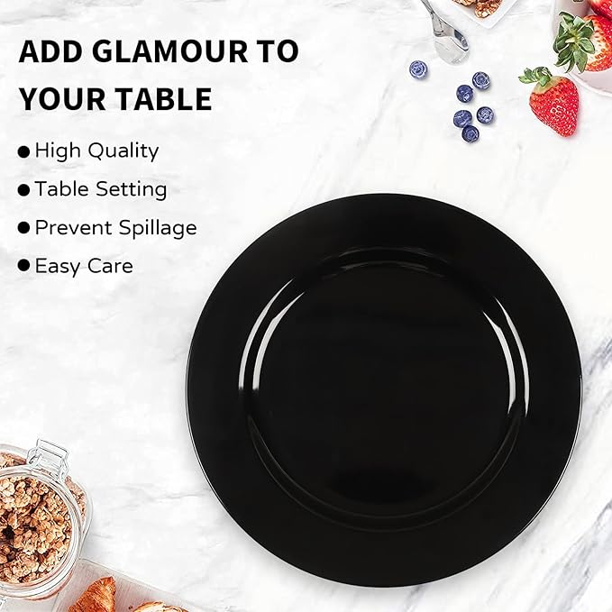 MAONAME Black Charger Plates Set of 6, 13-Inch Round Plate Chargers for Dinner Plate, Plastic Table Chargers for Wedding Decor, Party