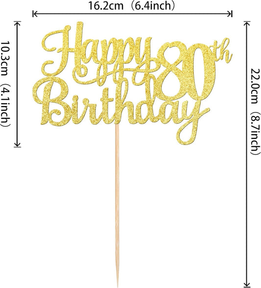 1 PCS Happy 80th Birthday Cake Topper Gold Glitter Cheers to 80 Years Birthday Cake Pick 80 Fabulous Cake Decoration for Happy 80th Birthday Theme Party Decorations Supplies