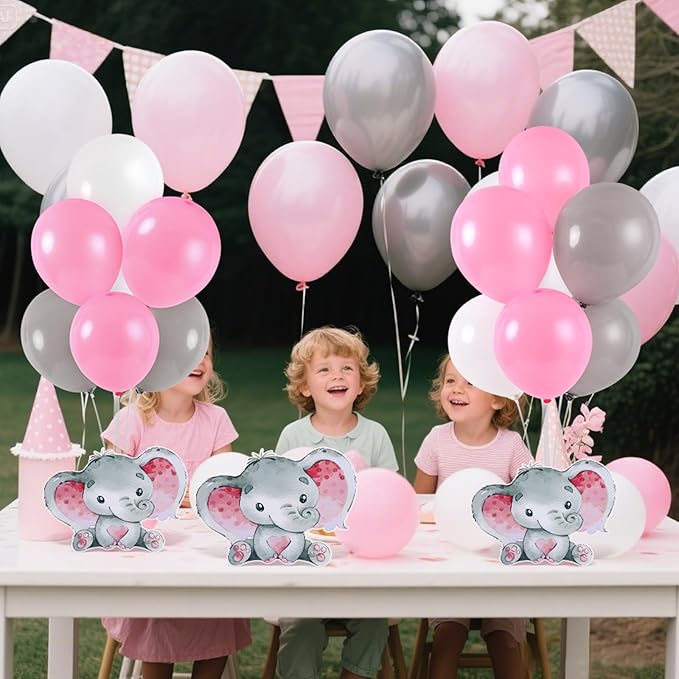 4 Sets Elephant Baby Shower Balloon Stand Kit for Tables Elephant with Balloon Centerpieces Party Decor for Girls 3D Table Decoration for Kids Party Baby Shower Photo Props Supplies
