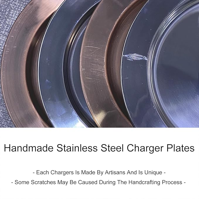 13" Stainless Steel Handmade Charger Plates, Silver Charger Plates, Metal Silver Chargers for Dinner Plates, Plate Chargers Set of 6