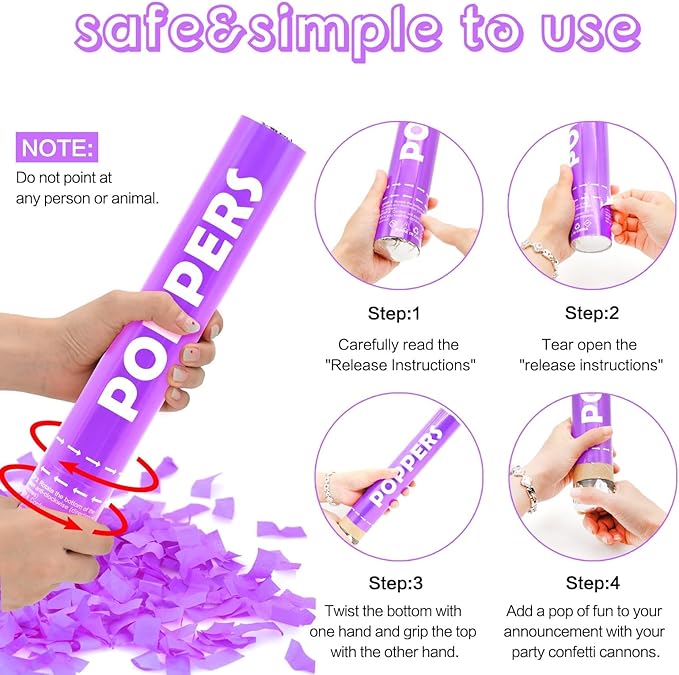 Confetti Cannon 12Pack Purple Party Popper Shooters 12 Inch Confftti Poppers for Wedding Birthday Graduation Christmas New Year Eve Party Supply Launches 20-25ft