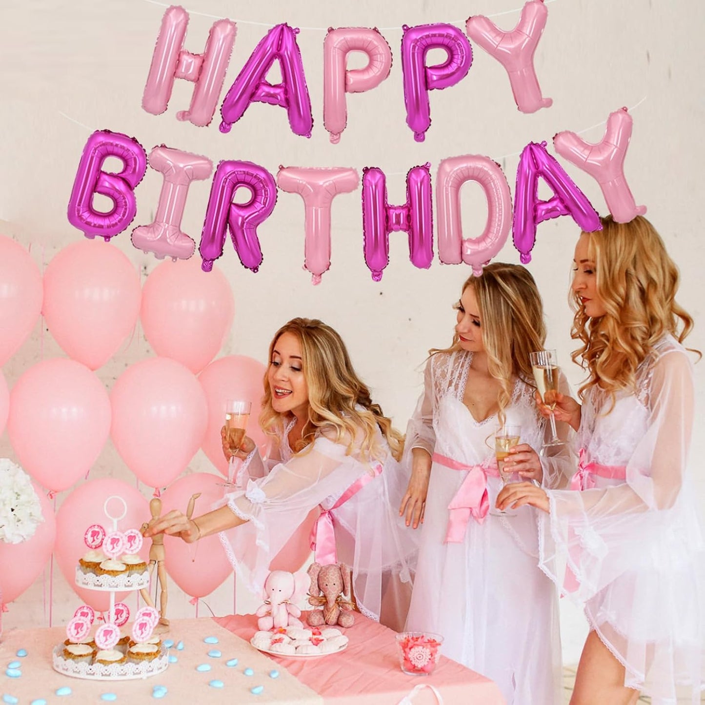 TONIFUL Happy Birthday Balloons Banner 16 Inch Mylar Foil Letters Birthday Sign Reusable for Girls Boys Kids & Adults Birthday Party Decorations Supplies（Hot Light Pink）