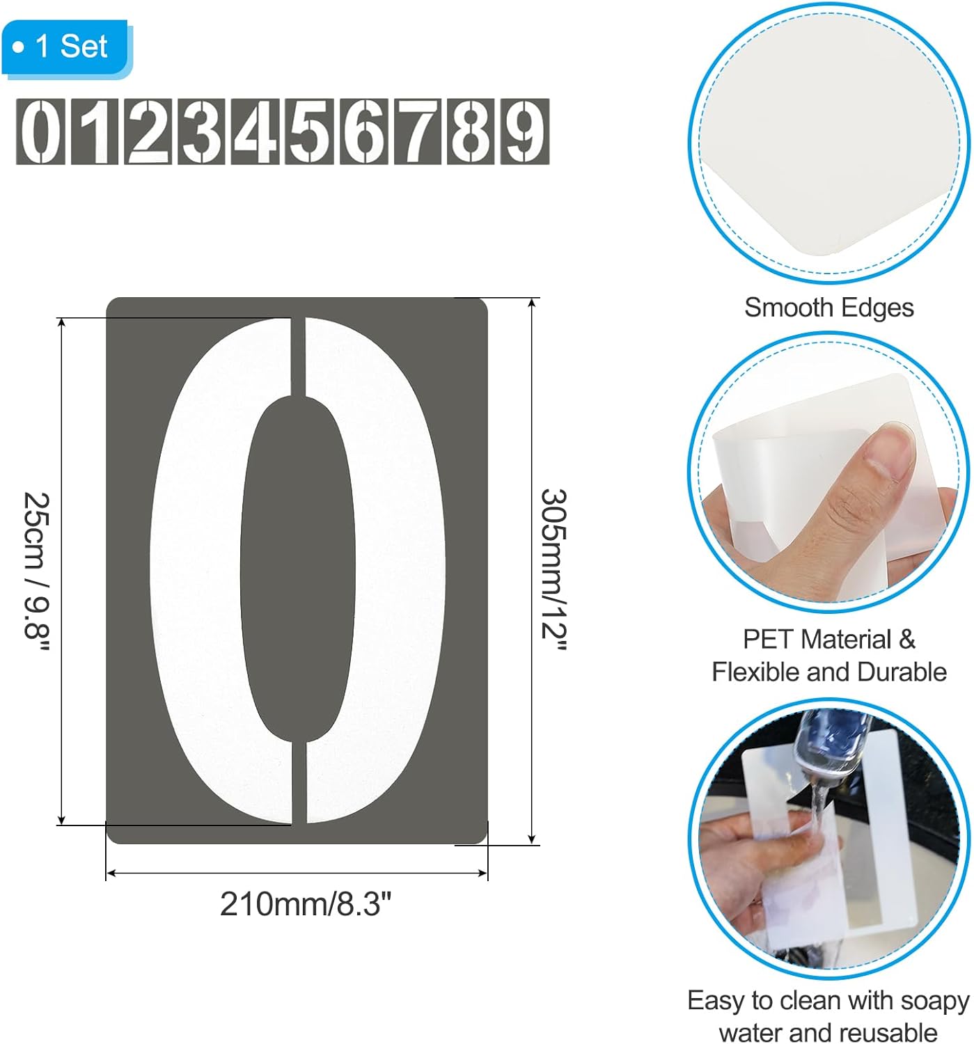 PATIKIL 12 Inch 10Pcs Large Number Stencils, 0-9 Address Number Stencil, Reusable Plastic Digital Templates for Crafts Stencils Templates White