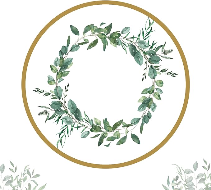 Blue Orchards Sage Green Plates and Napkins (52 for 16 Guests) - Eucalyptus Party Supplies, Botanical Themed Decorations, Sage Green Baby Shower, Wild One Birthday