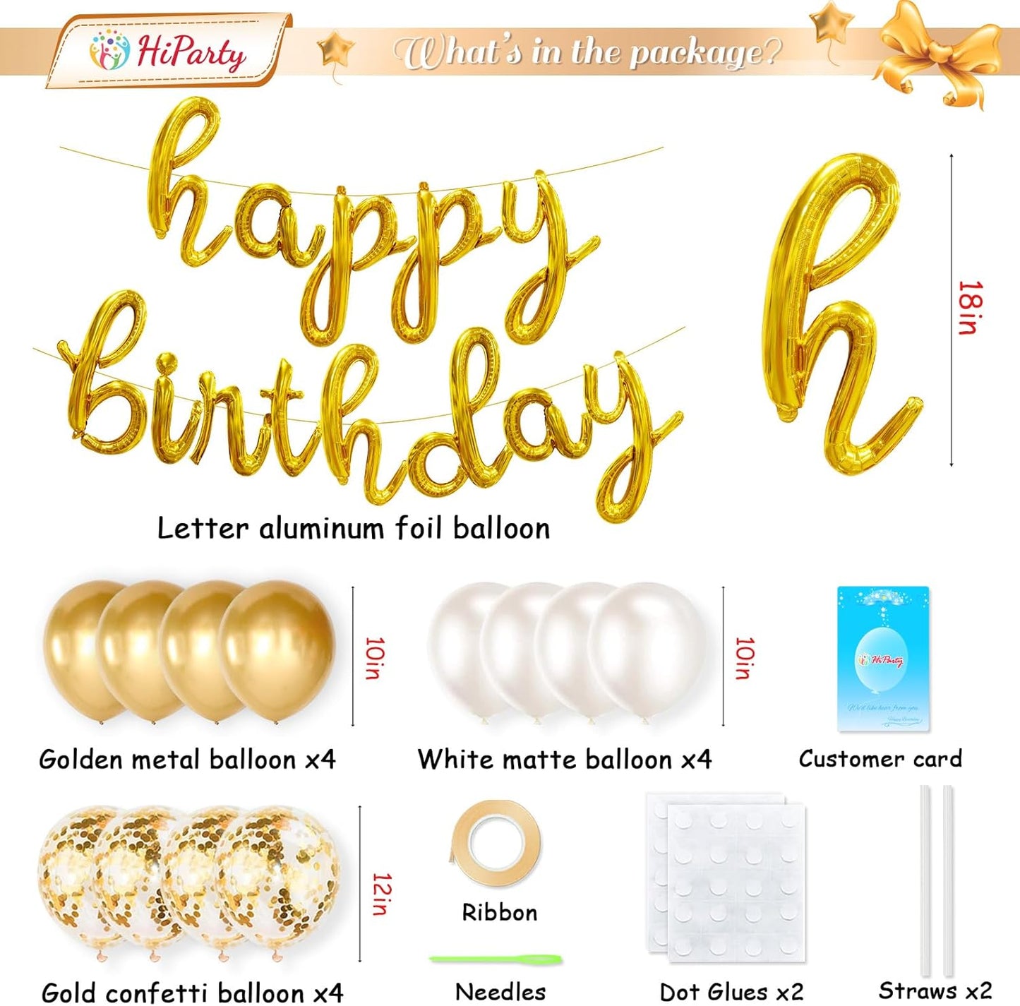 Gold Happy Birthday Balloons Banner, 25pcs Cursive Letters Balloons Sign with Latex Balloons, Foil Mylar Happy Birthday Banner, Golden Happy Birthday Party Decorations for Women Men Birthday Decor
