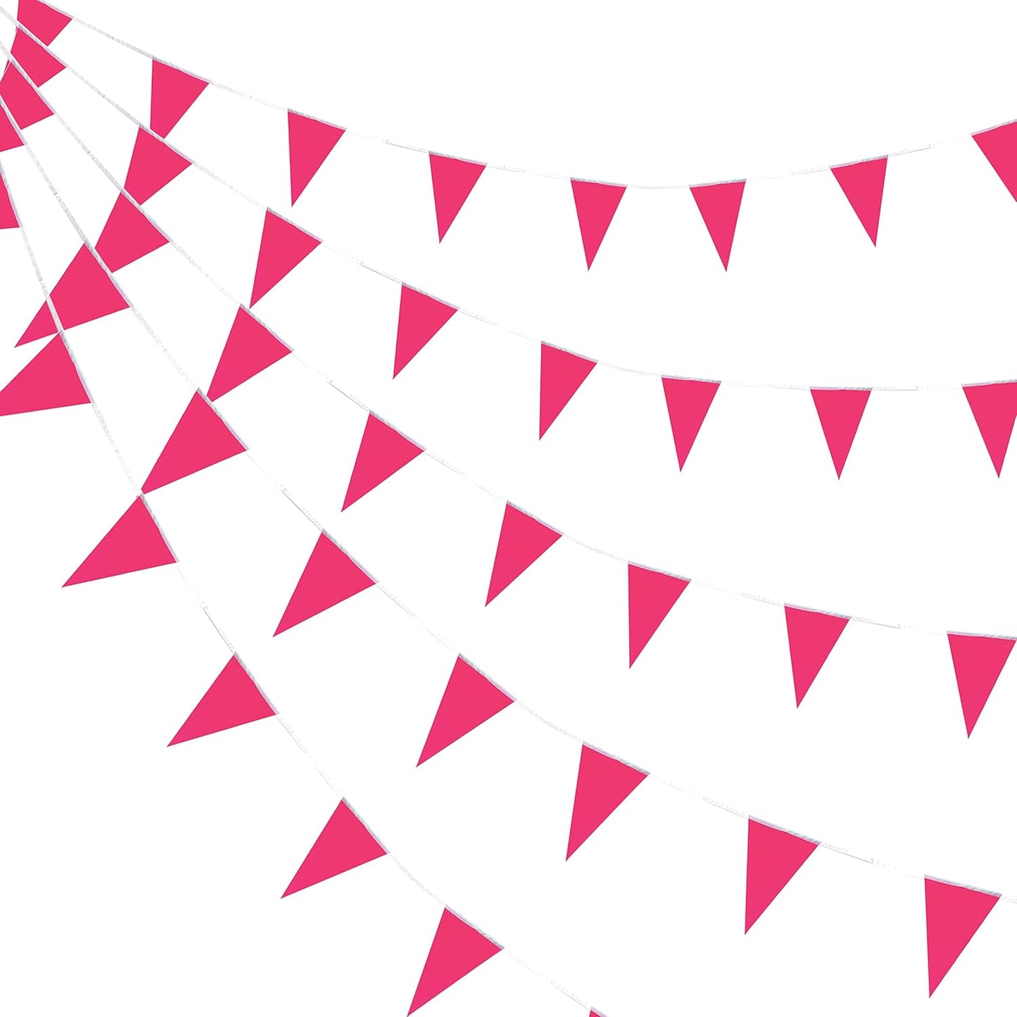 Consummate 100 Feet Rose Pink Pennant Banners Flags String Hanging Triangle Bunting Flags for Grand Opening,Kids Birthday,Party Decorations,60 PCS
