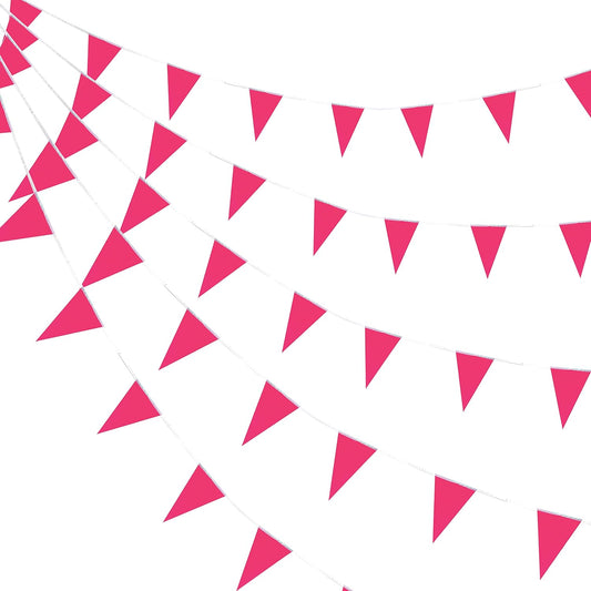 Consummate 100 Feet Rose Pink Pennant Banners Flags String Hanging Triangle Bunting Flags for Grand Opening,Kids Birthday,Party Decorations,60 PCS